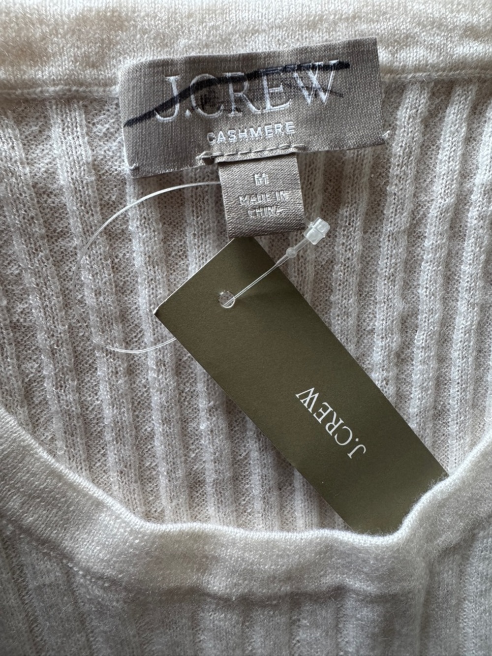 NWT J. CREW New Ribbed Featherweight 100% Cashmere T-shirt Snow White M *NOTE* - Picture 4 of 12